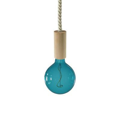 Pendant lamp with XL nautical cord and wooden details - Made in Italy - Neutral - CLS30