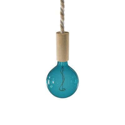 Pendant lamp with XL nautical cord and wooden details - Made in Italy - Neutral - CLS06