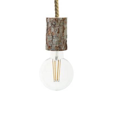 Pendant lamp with nautical cord XL and small bark lamp holder - Made in Italy - Bark