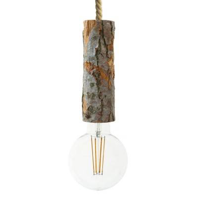 Pendant lamp with nautical cord XL and large bark lamp holder - Made in Italy - Bark