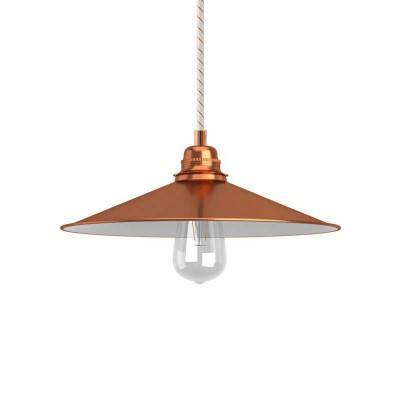 Pendant lamp with textile cable, Swing lampshade and metal details - Made in Italy - Copper - ERM43