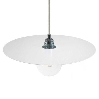 Pendant lamp with textile cable, metal details and oversized Ellepi lampshade - Made in Italy - White