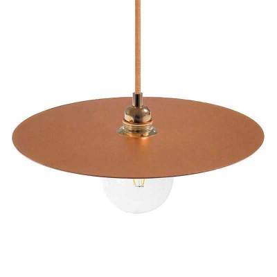 Pendant lamp with textile cable, metal details and oversized Ellepi lampshade - Made in Italy - Copper