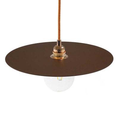 Pendant lamp with textile cable, metal details and oversized Ellepi lampshade - Made in Italy - Corten effect