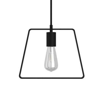 Pendant lamp with textile cable, Duedì Base lampshade and metal details - Made in Italy - Black