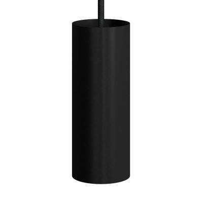 Pendant lamp with textile cable, Tub-E14 lampshade and metal details - Made in Italy - Black