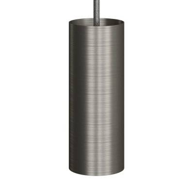 Pendant lamp with textile cable, Tub-E14 lampshade and metal details - Made in Italy - Brushed titanium