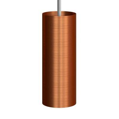 Pendant lamp with textile cable, Tub-E14 lampshade and metal details - Made in Italy - Brushed copper