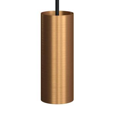 Pendant lamp with textile cable, Tub-E14 lampshade and metal details - Made in Italy - Brushed bronze