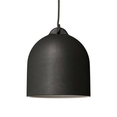 Pendant lamp with textile cable and lampshade Bell M in ceramic - Made in Italy - Blackboard - White