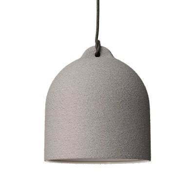 Pendant lamp with textile cable and lampshade Bell M in ceramic - Made in Italy - Cement effect - White