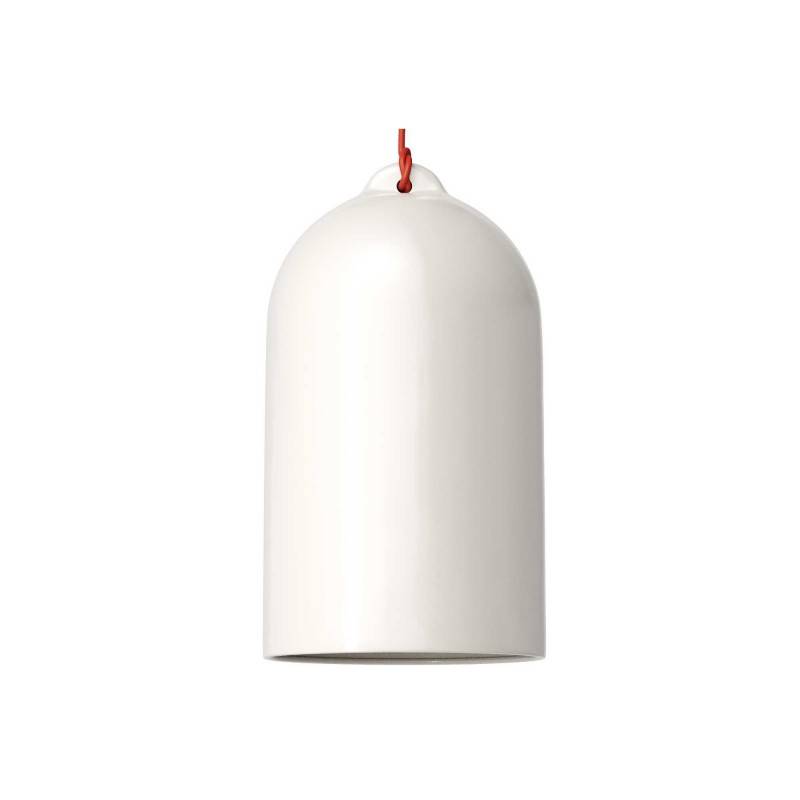 Pendant lamp with textile cable and Bell XL ceramic lampshade - Made in Italy