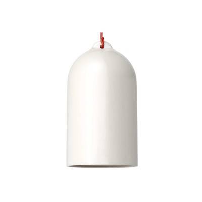 Pendant lamp with textile cable and Bell XL ceramic lampshade - Made in Italy - Glossy white