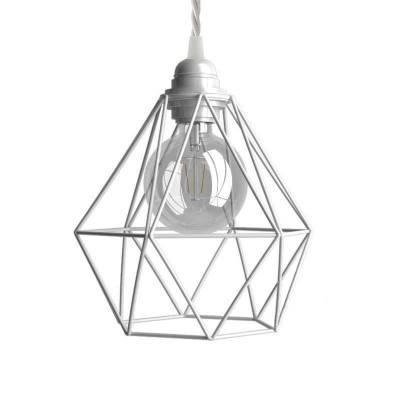 Pendant lamp with textile cable, Diamond cage lampshade and metal details - Made in Italy - White