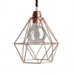 Pendant lamp with textile cable, Diamond cage lampshade and metal details - Made in Italy