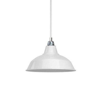 Pendant lamp with textile cable, Bistrot lampshade and metal details - Made in Italy - White