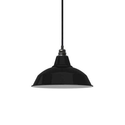 Pendant lamp with textile cable, Bistrot lampshade and metal details - Made in Italy - Black