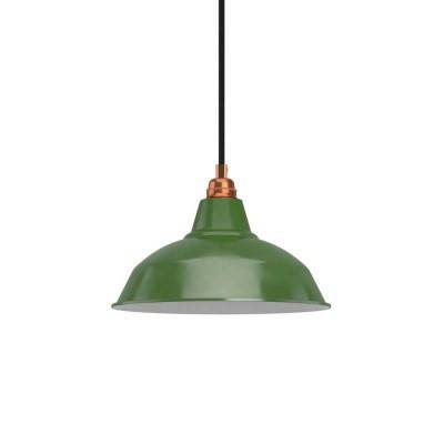 Pendant lamp with textile cable, Bistrot lampshade and metal details - Made in Italy - Green