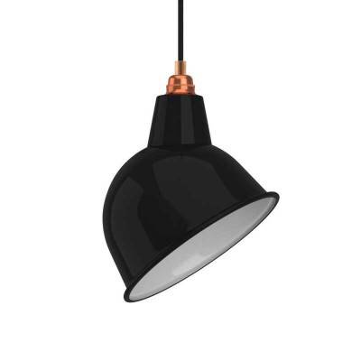 Pendant lamp with textile cable, Broadway lampshade and metal details - Made in Italy - Black