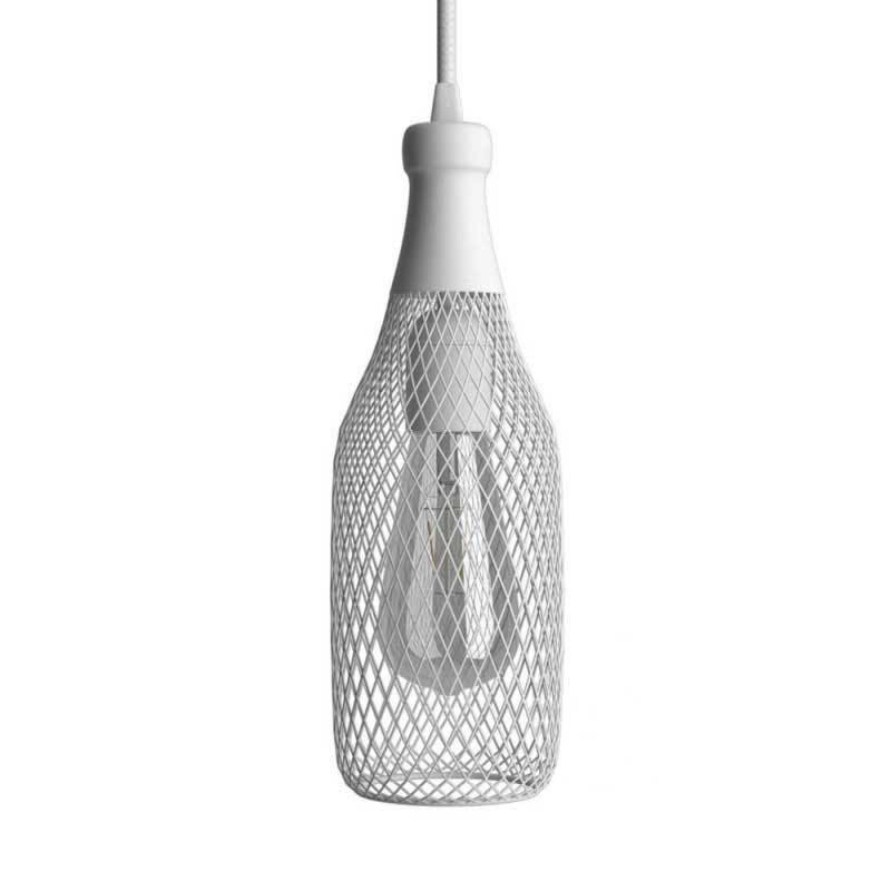 Pendant lamp with textile cable, Magnum bottle lampshade and metal details - Made in Italy