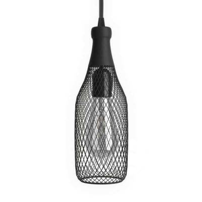 Pendant lamp with textile cable, Magnum bottle lampshade and metal details - Made in Italy - Black