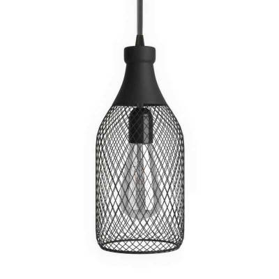 Pendant lamp with textile cable, Jéroboam bottle lampshade and metal details - Made in Italy - Black