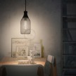 Pendant lamp with textile cable, Jéroboam bottle lampshade and metal details - Made in Italy