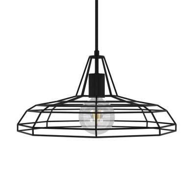 Pendant lamp with textile cable, Sonar lampshade and metal details - Made in Italy - Black