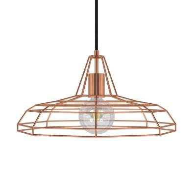 Pendant lamp with textile cable, Sonar lampshade and metal details - Made in Italy - Copper