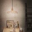 Pendant lamp with textile cable, Sonar lampshade and metal details - Made in Italy