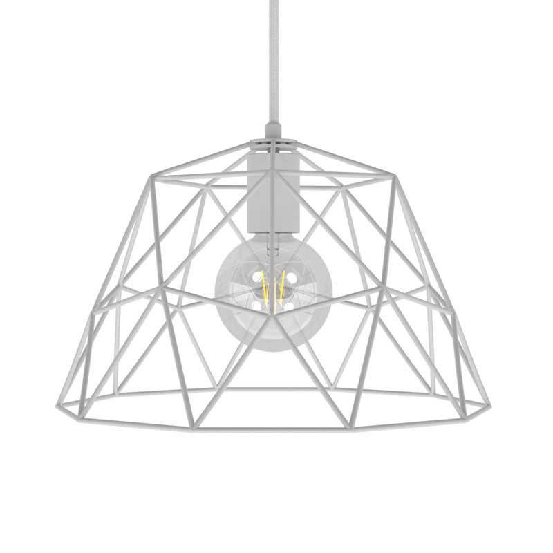 Pendant lamp with textile cable, Dome lampshade and metal details - Made in Italy