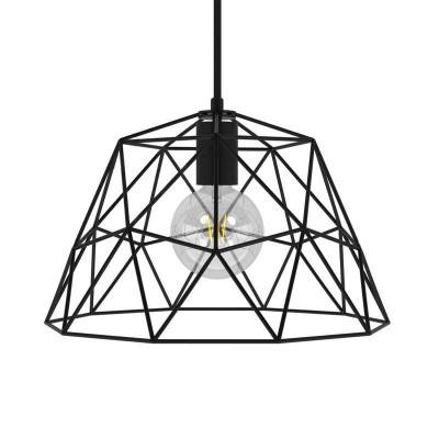 Pendant lamp with textile cable, Dome lampshade and metal details - Made in Italy - Black