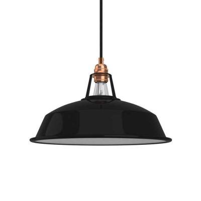 Pendant lamp with textile cable, Harbour lampshade and metal details - Made in Italy - Black