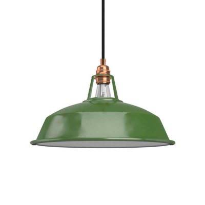 Pendant lamp with textile cable, Harbour lampshade and metal details - Made in Italy - Green