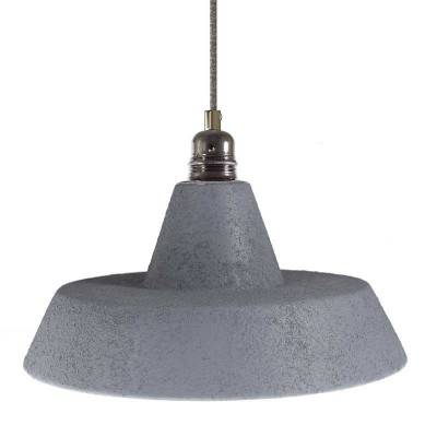 Pendant lamp with textile cable, Industrial ceramic lampshade and metal finishes - Made in Italy - Cement effect - White