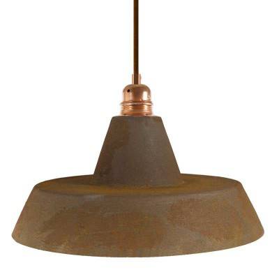 Pendant lamp with textile cable, Industrial ceramic lampshade and metal finishes - Made in Italy - Corten effect - White