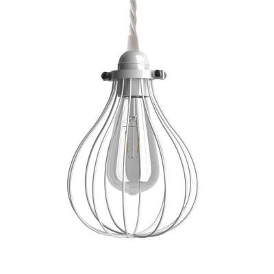 Pendant lamp with textile cable, Drop cage lampshade and metal details - Made in Italy - White