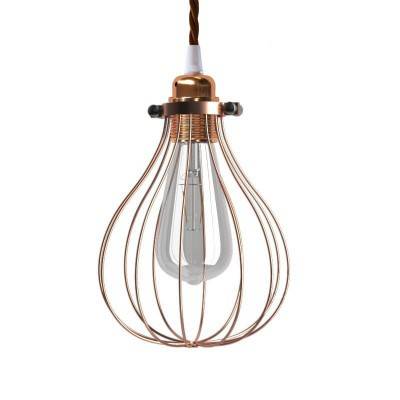 Pendant lamp with textile cable, Drop cage lampshade and metal details - Made in Italy - Copper