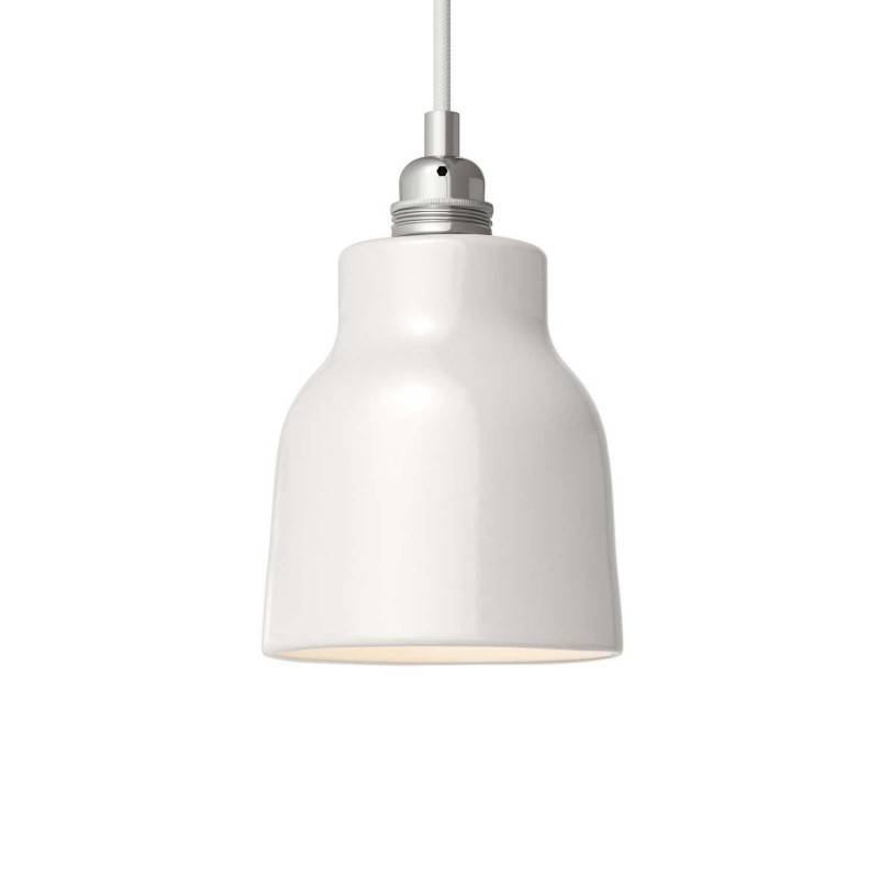 Pendant lamp with textile cable, Vase ceramic lampshade and metal details - Made in Italy