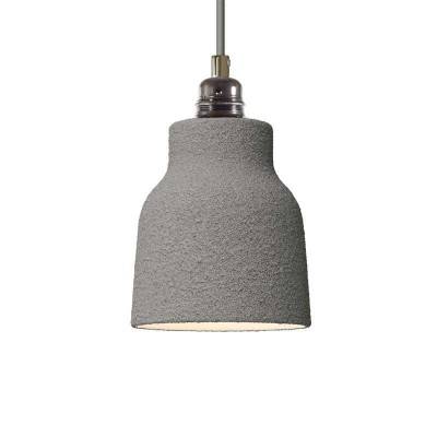 Pendant lamp with textile cable, Vase ceramic lampshade and metal details - Made in Italy - Cement effect - White