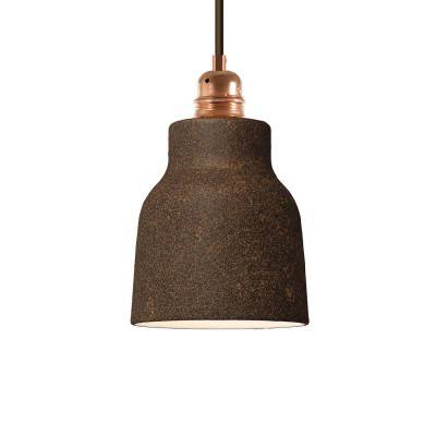 Pendant lamp with textile cable, Vase ceramic lampshade and metal details - Made in Italy - Corten effect - White