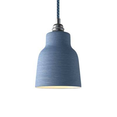 Pendant lamp with textile cable, Vase ceramic lampshade and metal details - Made in Italy - Streaked Avion - White