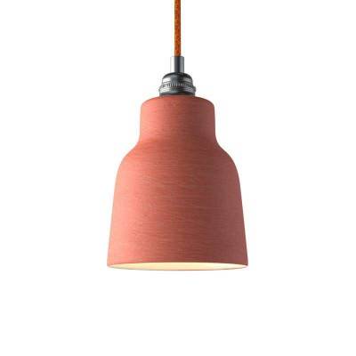 Pendant lamp with textile cable, Vase ceramic lampshade and metal details - Made in Italy - Streaked Coral - White