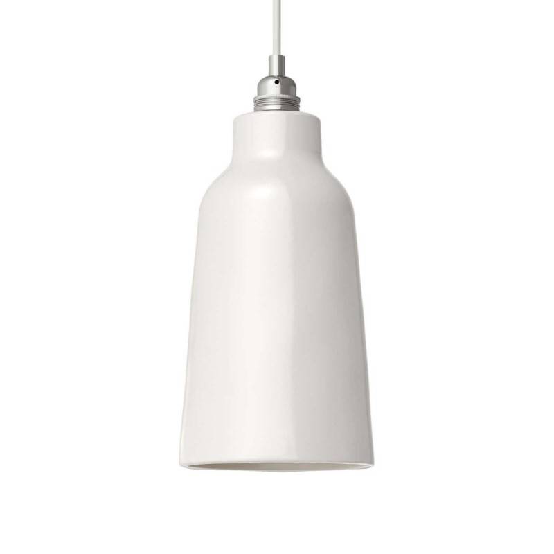 Pendant lamp with textile cable, Bottle ceramic lampshade and metal details - Made in Italy