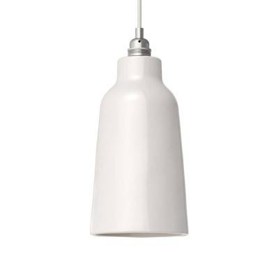 Pendant lamp with textile cable, Bottle ceramic lampshade and metal details - Made in Italy - Glossy white