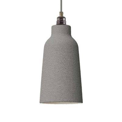 Pendant lamp with textile cable, Bottle ceramic lampshade and metal details - Made in Italy - Cement effect - White