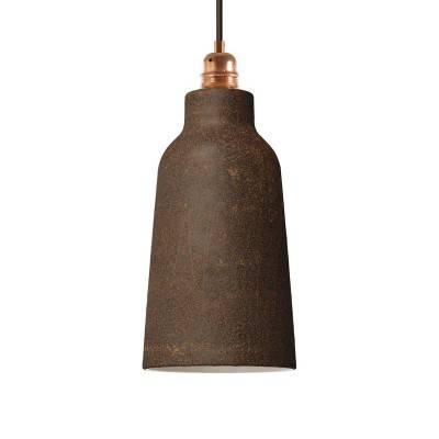 Pendant lamp with textile cable, Bottle ceramic lampshade and metal details - Made in Italy - Corten effect - White