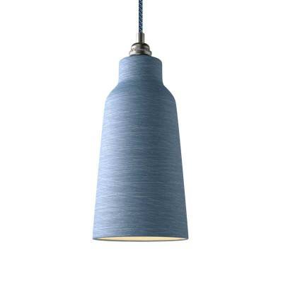 Pendant lamp with textile cable, Bottle ceramic lampshade and metal details - Made in Italy - Streaked Avion - White