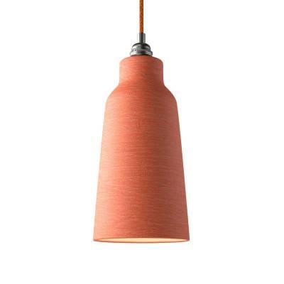 Pendant lamp with textile cable, Bottle ceramic lampshade and metal details - Made in Italy - Streaked Coral - White