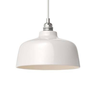 Pendant lamp with textile cable, Cup ceramic lampshade and metal details - Made in Italy - Glossy white